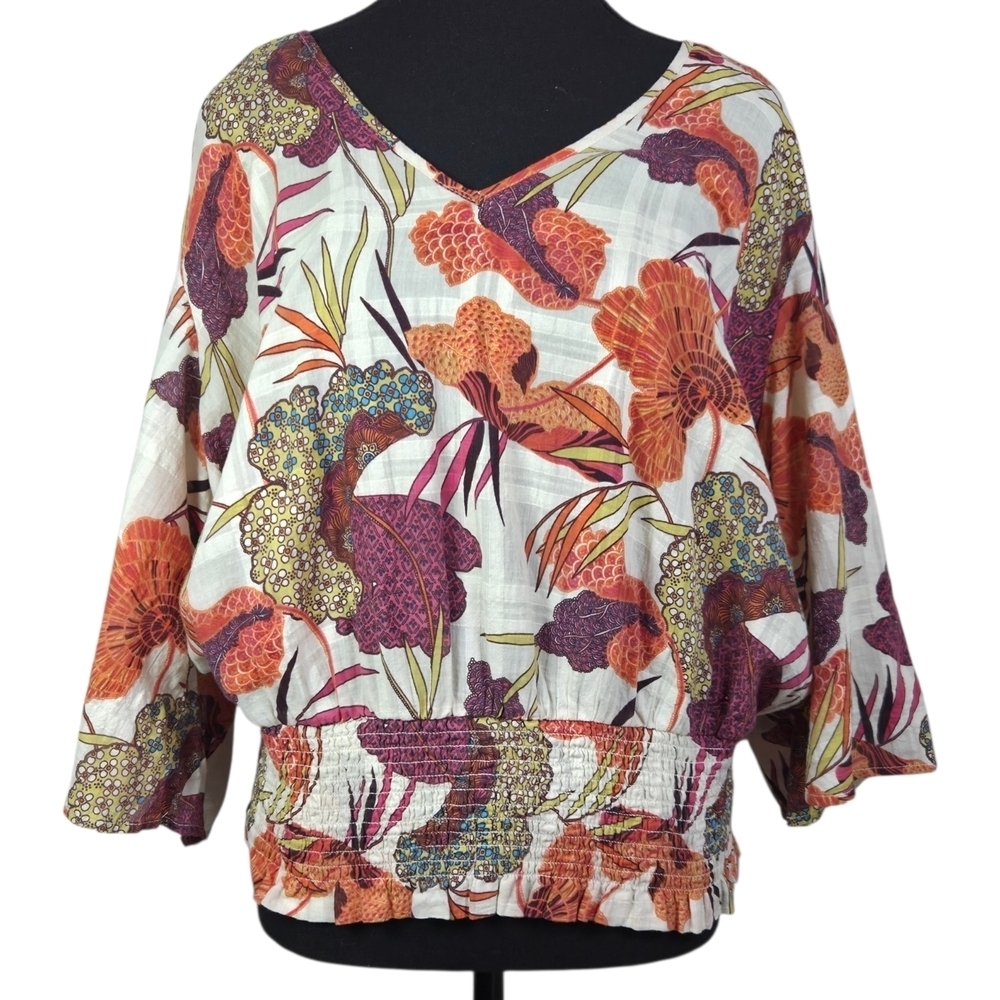 Kismet Multicolor Open Back Floral V-Neck Boho Style Blouse Size XXL